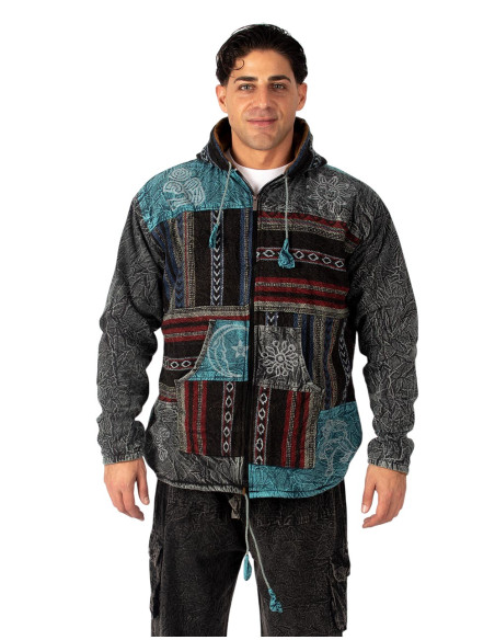 Handmade patchwork jacket with fleece lining – Made in India