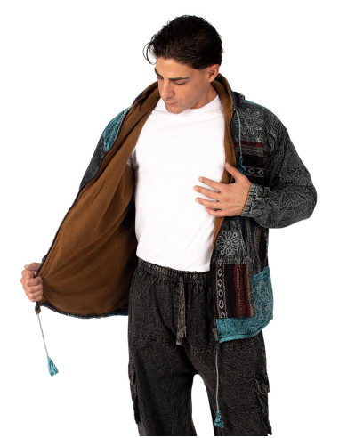 Handmade patchwork jacket with fleece lining –...