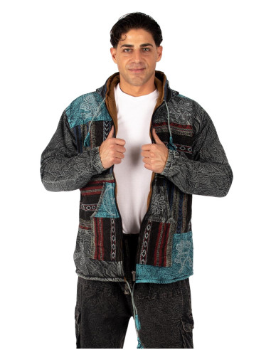 Handmade patchwork jacket with fleece lining –...