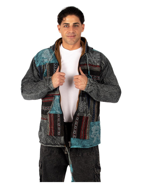 Handmade patchwork jacket with fleece lining – Made in India