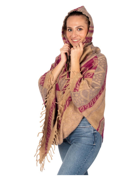 Poncho en coton et laine fait main avec capuche – Mode bohème indienne