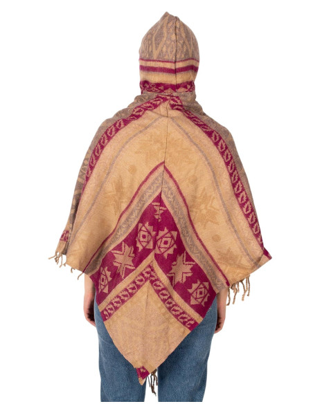 Poncho artesanal de algodão com capuz – moda boho indiana