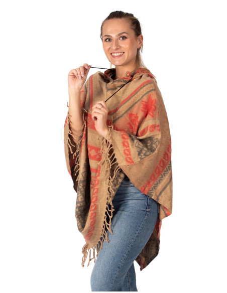Poncho en coton et laine fait main avec capuche – Mode bohème indienne