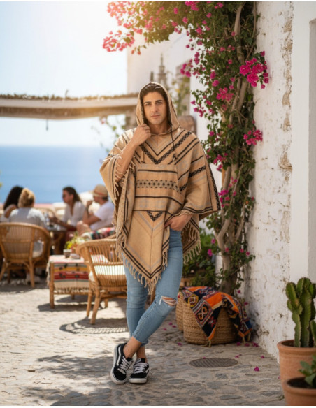 Poncho unisexe en coton et laine avec capuche – Kimago