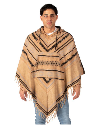 Poncho unisex in cotone e lana con cappuccio –...