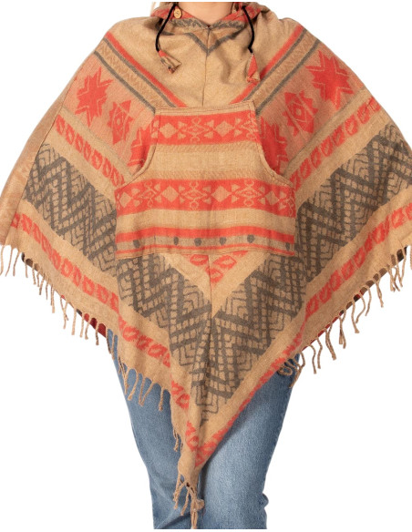 Poncho unisexe en coton et laine avec capuche – Kimago