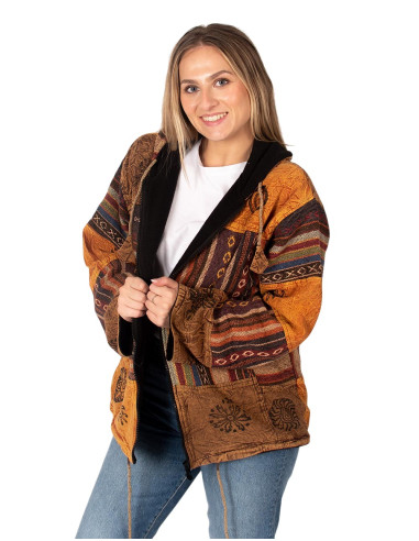 Jaqueta patchwork unissex com forro de lã –...