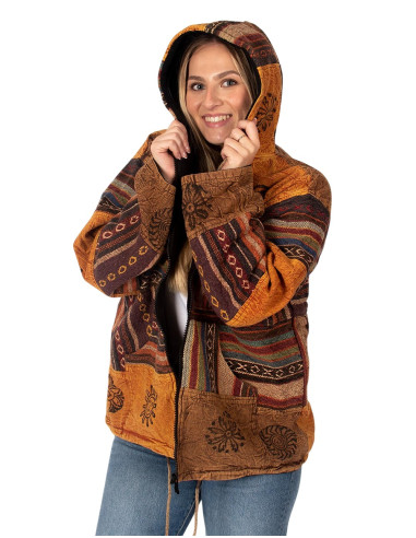 Unisex-Patchworkjacke mit Fleecefutter –...