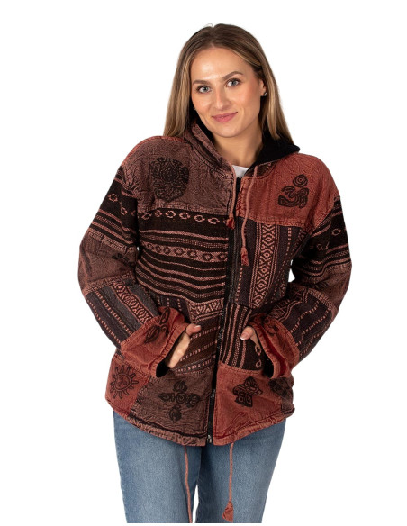 Veste patchwork unisexe doublée polaire – artisanat indien