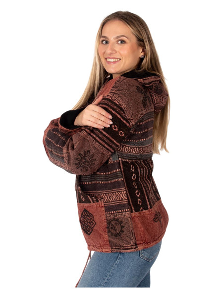 Giacca patchwork unisex con fodera in pile – artigianato indiano