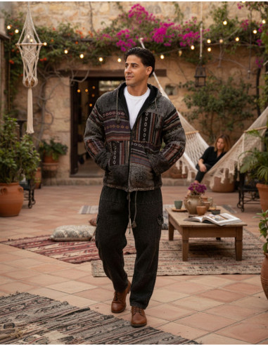 Unisex-Patchworkjacke mit Fleecefutter –...