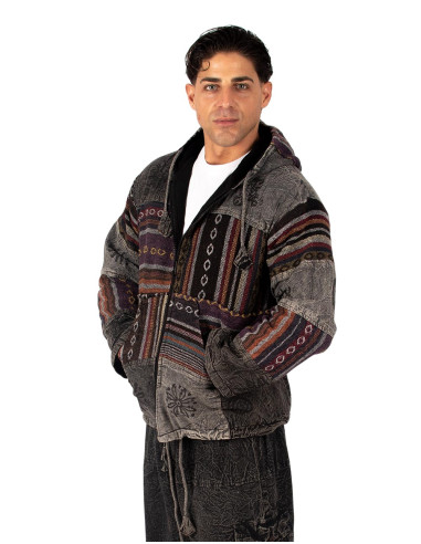 Unisex-Patchworkjacke mit Fleecefutter –...