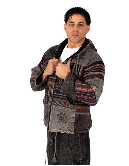 Unisex-Patchworkjacke mit Fleecefutter – Handgefertigt in Indien