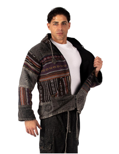 Unisex patchwork jacket with fleece lining –...