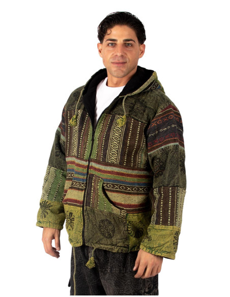 Veste patchwork unisexe avec doublure polaire – Fabriquée à la main en Inde