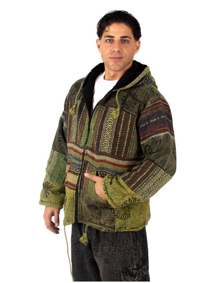 Giacca patchwork unisex con fodera in pile – Fatta a mano in India