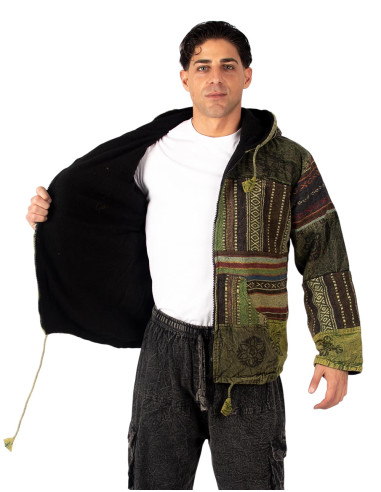 Unisex-Patchworkjacke mit Fleecefutter –...