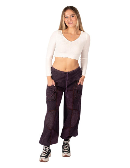 Unisex purple cotton harem pants in an ethnic style