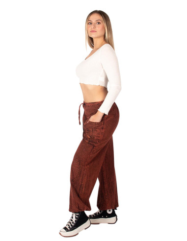 Unisex burgundy cotton harem pants in an ethnic...