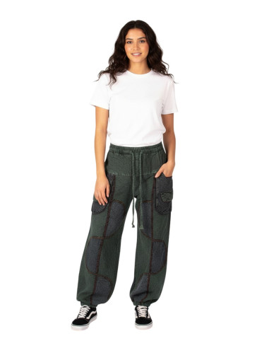 Unisex green cotton harem pants in an ethnic style