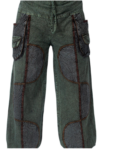 Pantalon harem unisexe en coton vert de style ethnique