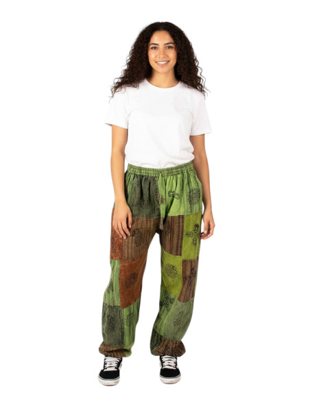 Unisex Patchwork-Haremshose aus Baumwolle