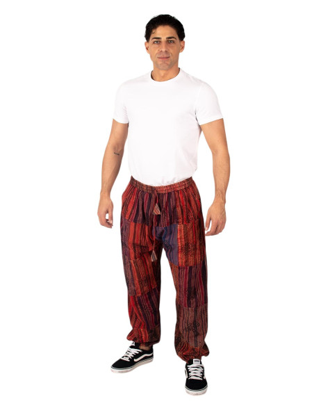 Pantalon harem unisexe en patchwork de coton – Rouge