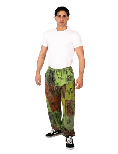 pantalon-bombacho-verde-patchwork-kimago 2
