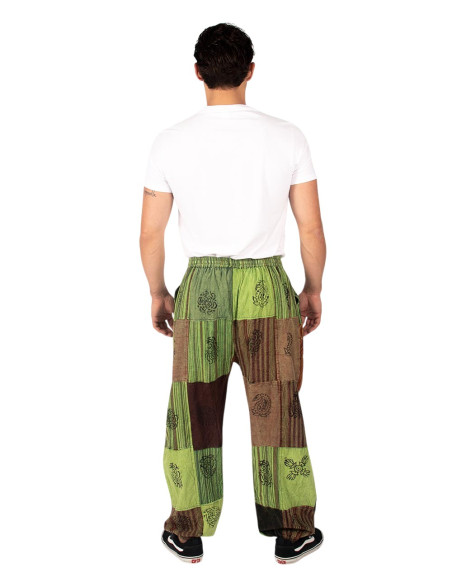 Pantaloni harem unisex patchwork in cotone nei toni del verde