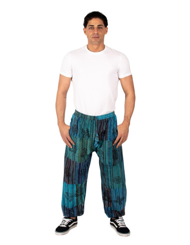 Unisex patchwork light blue cotton harem pants