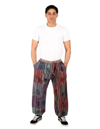 Calças harém unissex com patchwork em cores...