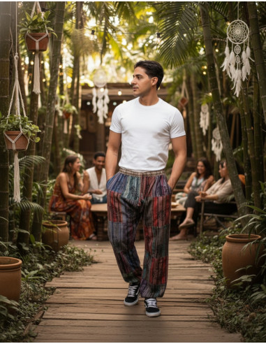 Unisex patchwork harem pants in assorted cotton...