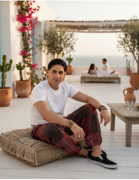 Calças harém unissex com patchwork em cores sortidas de algodão.