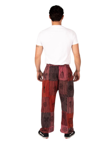 Pantalon harem unisexe patchwork en coton de...