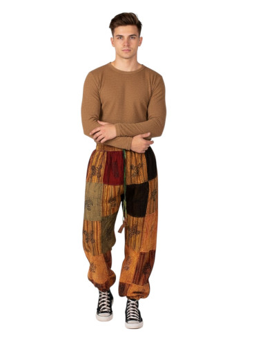 Unisex patchwork harem pants in shades of yellow
