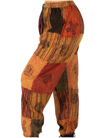 Pantalon harem unisexe patchwork dans des tons de jaune