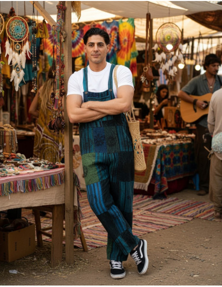 Unisex-Patchwork-Jumpsuit aus handgefertigter Baumwolle