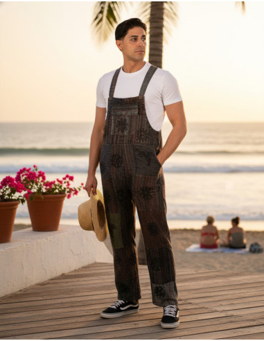 Unisex patchwork handmade cotton jumpsuit