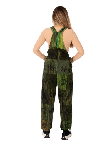 Tuta unisex in cotone verde patchwork fatta a...
