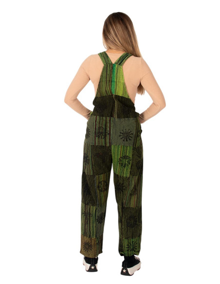 Combinaison unisexe en patchwork de coton vert fait main – style ethnique indien