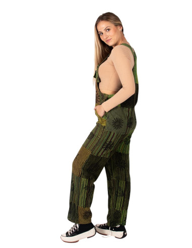 Unisex handmade green cotton patchwork jumpsuit...