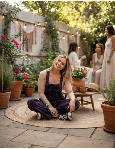 Unisex-Patchwork-Overall aus Baumwolle – Lila...