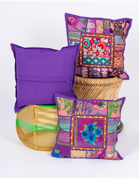 Fodera per cuscino viola – Decorazione artigianale indiana