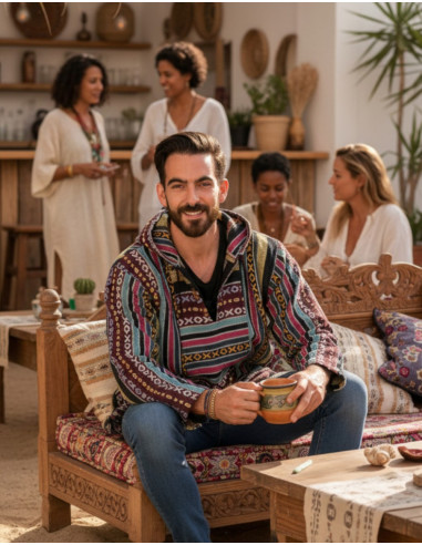 Unisex boho sweatshirt made of handmade cotton...