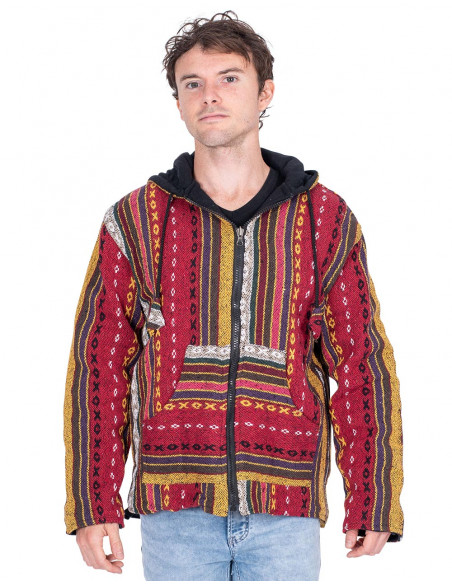 Unisex hippie jacket with fleece lining – Handmade boho coat from India