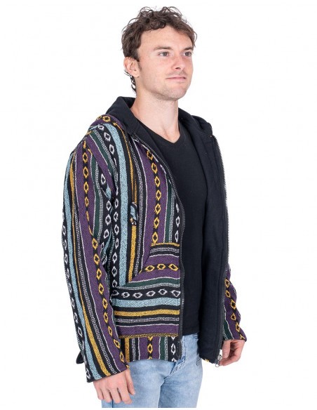 Unisex-Hippiejacke mit Fleecefutter – Handgefertigter Boho-Mantel aus Indien