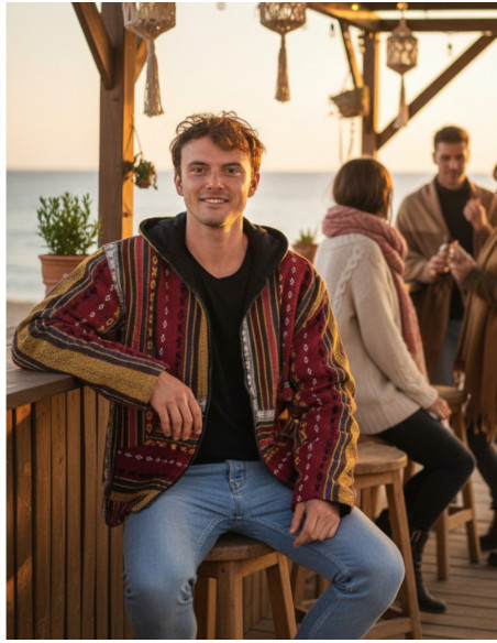 Jaqueta hippie unissex com forro de lã polar – Casaco boho feito à mão na Índia