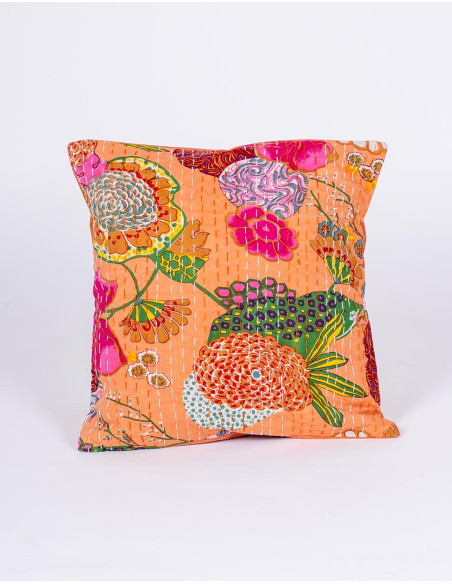 Salmon floral cushion cover 40x40 cm in handmade cotton
