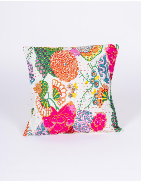 Weißer Kissenbezug mit Blumenmuster, 40 x 40 cm, handgefertigt aus Baumwolle