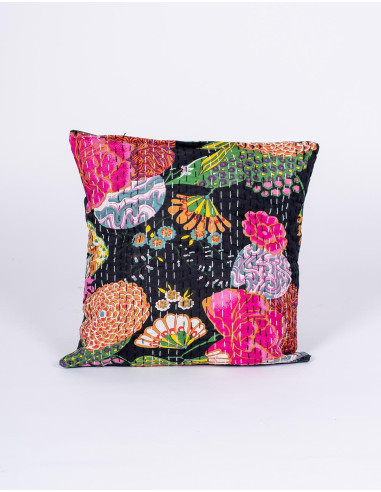 Black floral cushion cover 40x40 cm in handmade...